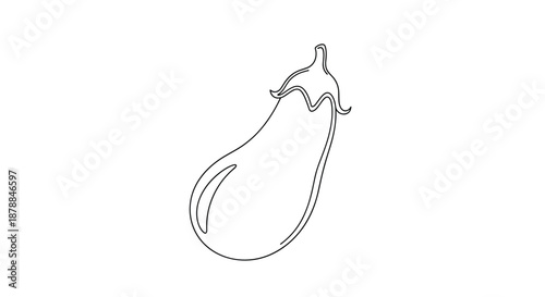 A simple black outline drawing of an eggplant, highlighting its natural shape and stem on a white background.