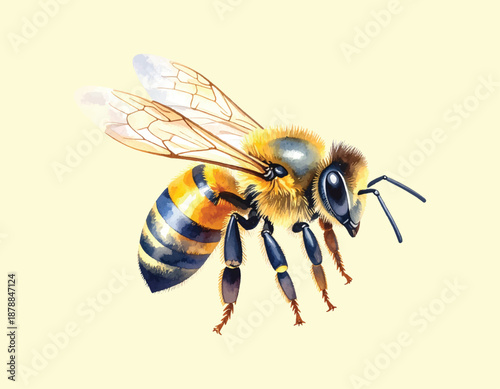 Watercolor painting of a queen bee, isolated on a white background