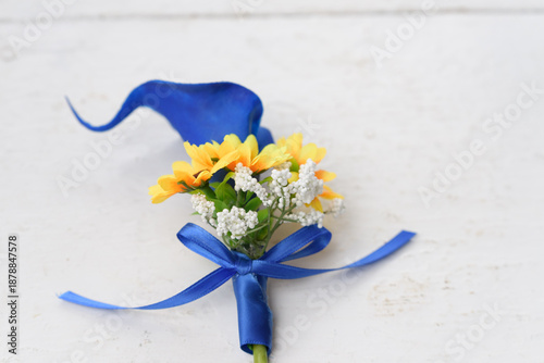 Blue and Yellow Floral Wedding Bouquet