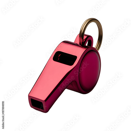 Red shiny metal whistle with keyring