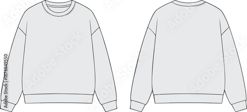 Crewneck sweatshirt fashion sketch, garment template, casual wear design, apparel illustration, stylish clothing outline, modern apparel blueprint, flat vector illustration
