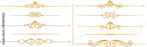 Luxury elegant gold divider collection. Ornamental decorative line borders set. Vintage style calligraphic flourish for wedding cards, invitations, menus and certificates. Filigree decorative vector 