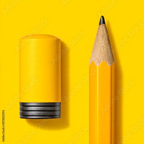 creative pencil and eraser in yellow Background.