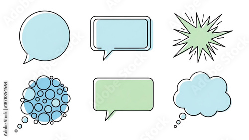 Collection of various cartoon speech bubbles and thought bubbles with different shapes and designs