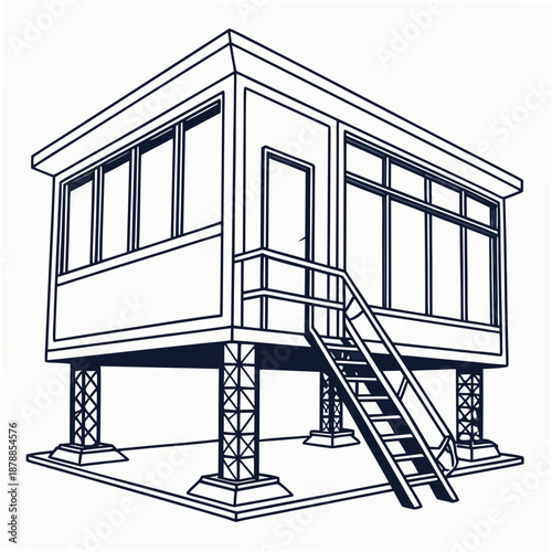 Shiftable Building with Mechanical Support Legs and Modular Frame for Portable Use Vector Design