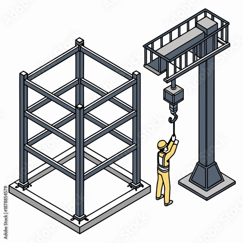 Shiftable Construction Technology Using Steel Frame and Modular Units Vector Illustration