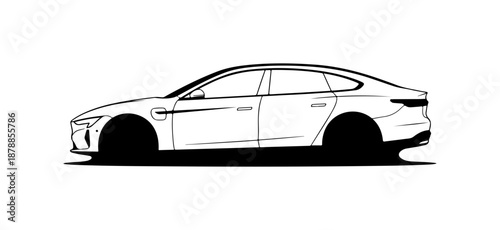 Side View of Modern Electric Sedan
