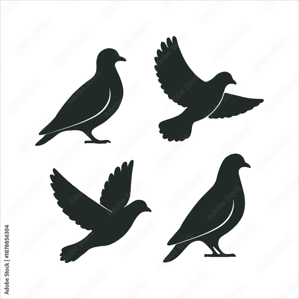 Obraz premium Collection of Dove and Pigeon Silhouettes in Various Poses