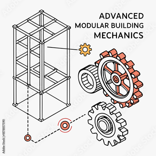 Advanced modular building mechanics and engineering system for innovative construction, clean white background.