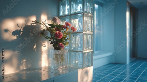 Flowers in a glass vase on a table
