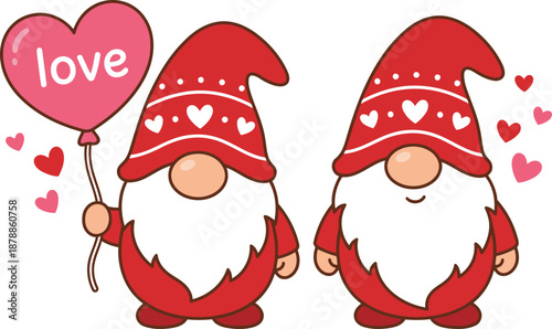 Cute Valentine's Day Gnomes Couple Illustration with Heart Balloon and Love Message for Romance