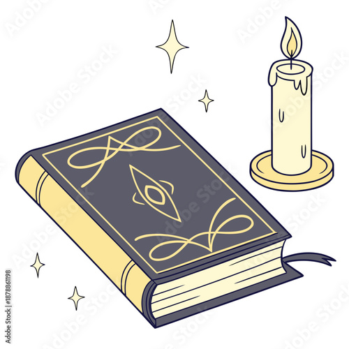 Mystical book and candle