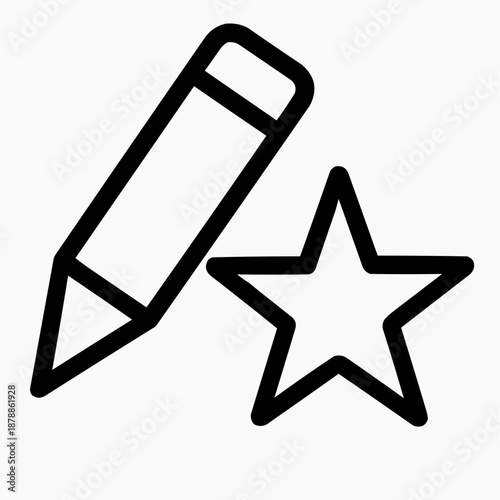 Line icon of a pencil and a star — excellent result, black on white, square minimalist style