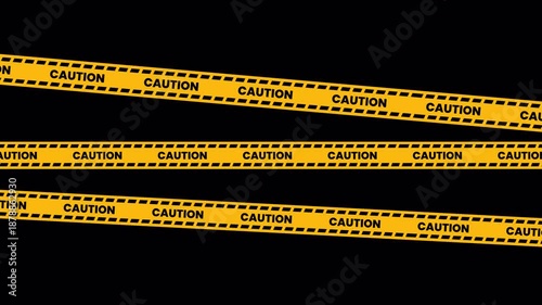 Caution tape warning stripes loop animation, transparent background with alpha channel, 4K resolution