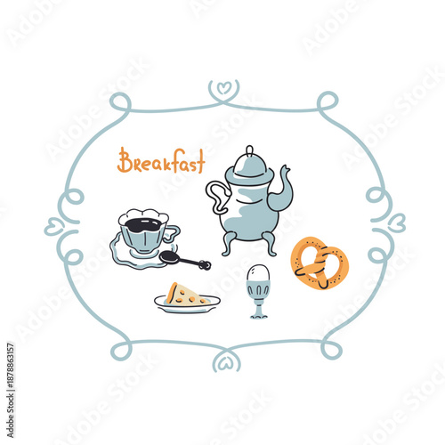 Canvas-taulu Hand-drawn doodle-style breakfast dishes in a decorative frame