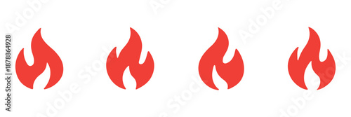 Fire flames icon set. Burning hot vector silhouettes on transparent background