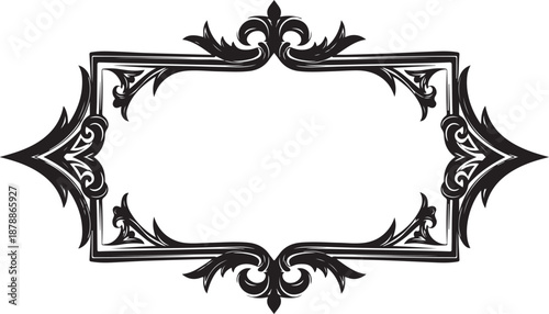 Intricate Gothic Oval Frame with Thorned Spikes – Dark Fantasy Blackwork Ornamental Border in Medieval Occult Style