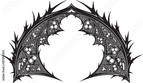 Intricate Gothic Arch Ornament with Spiked Filigree and Dark Fantasy Symmetry