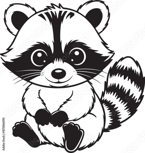 Cute cartoon raccoon waving isolated on transparent background, isolated on white background, Vector
