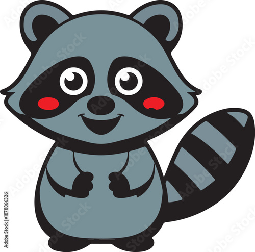 Cute cartoon raccoon waving isolated on transparent background, isolated on white background, Vector