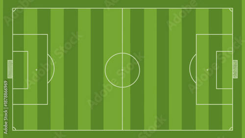 Empty Football Soccer Field Top View Green Grass, Sports Arena