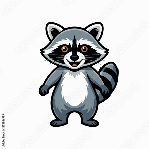 Cute cartoon raccoon waving isolated on transparent background, isolated on white background, Vector