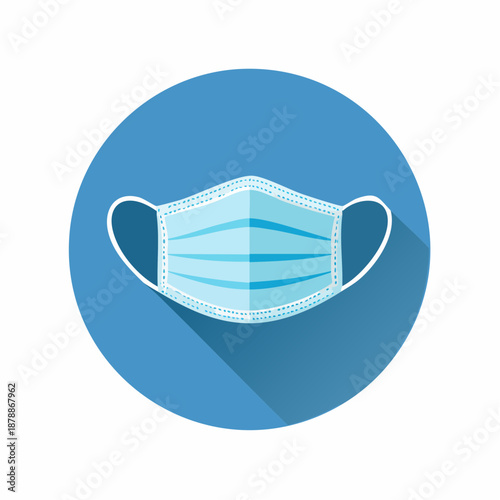 Face Mask Icon. Flat shadow icon design of surgical mask, facemask, n95 mask, face covering etc