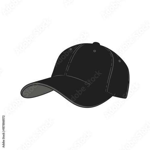 Black Baseball Cap Vector Isolated on White Background