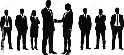 Black silhouettes of business people shaking hands handshake