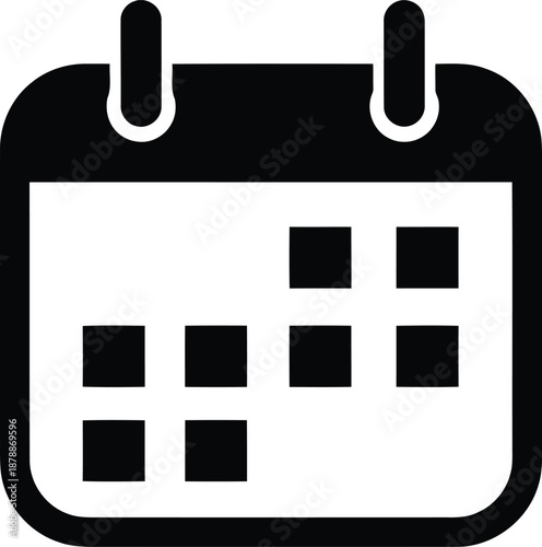 Black solid desk calendar icon representing weekly or monthly schedule tracking for important events and time management © Shodesh Agency 