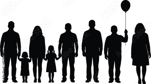 Black silhouettes of people standing in a line
