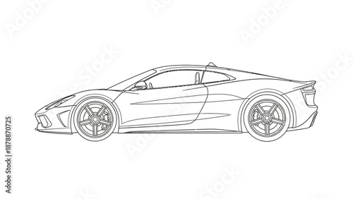 Line drawing of a sleek sports car with a futuristic design.