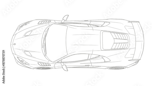 Top view illustration of a modern sports car in detailed outline.