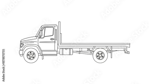 Simple line drawing of a flatbed truck on white background.