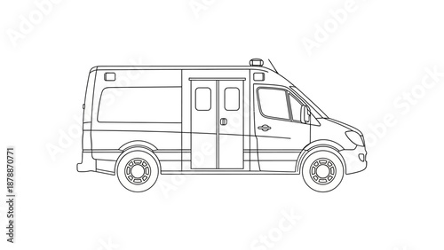 Simple line drawing of an ambulance vehicle on white background.