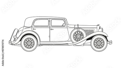 Vintage Car Line Drawing Illustration.