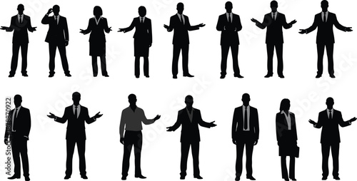 Business people silhouettes in various poses suits