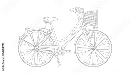 Simple line drawing of a bicycle with a basket.
