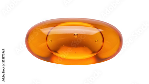 Photos Shiny amber capsule isolated PNG on transparent background, golden gel pill for
