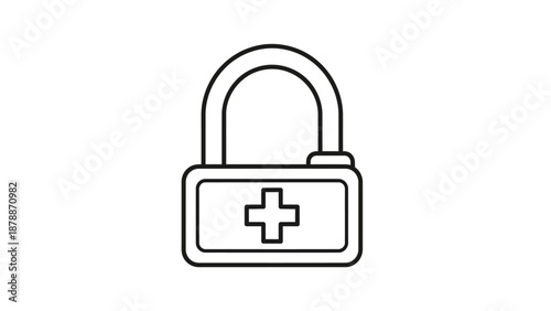 Simple line illustration of an open padlock with a cross symbol.