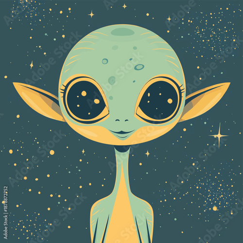 Female cartoon alien in space illustration , vector style simple color