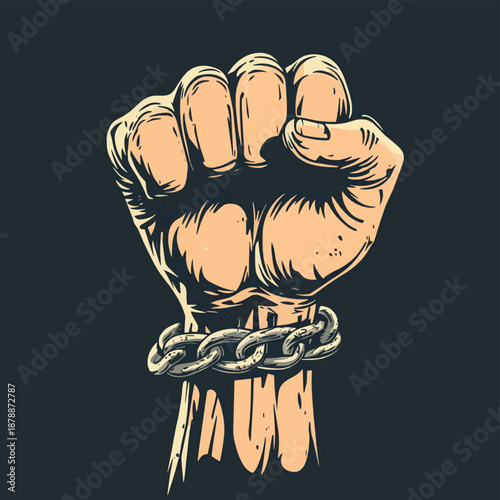 Freedom fist shackled in chains , vector style simple color