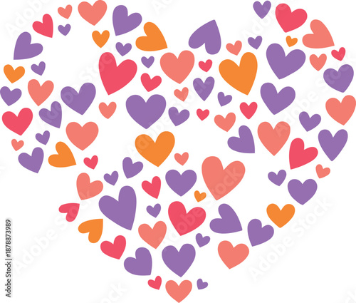 Heart Shape Formed by Many Small Colorful Hearts - Vector Illustration for Romantic Design