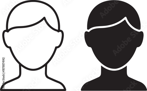 Simple outline and solid silhouette of human head profiles showing concept of identity individuality diversity and comparison or contrast illustration