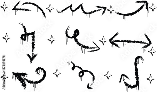 Collection of black arrows and pointers on white background