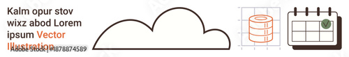 Cloud computing, data storage, backups, scheduling, planning, technology. Cloud icon, stacked disk symbol calendar image with a checkmark. Cloud computing and data storage