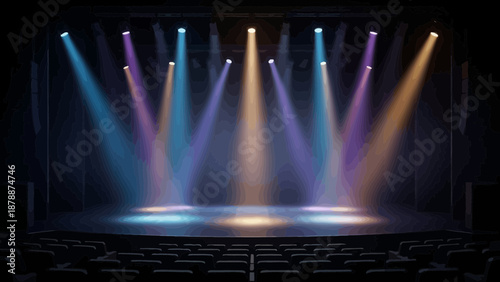 Vibrant stage with beams of light creating a mesmerizing effect, perfect for events and shows