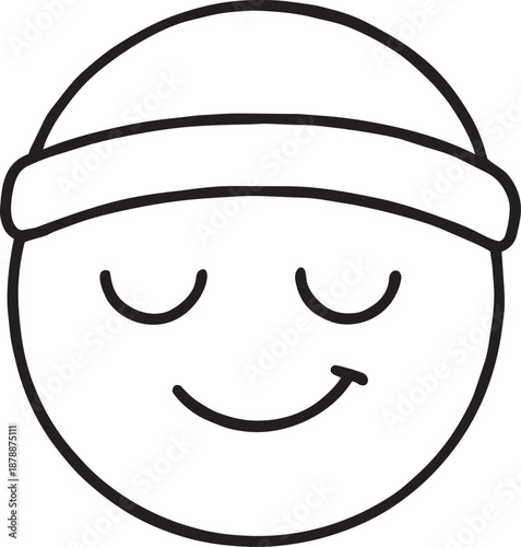 Hand drawn crayon emoji face sleeping with beanie hat