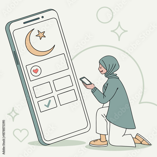 Woman using islamic prayer app