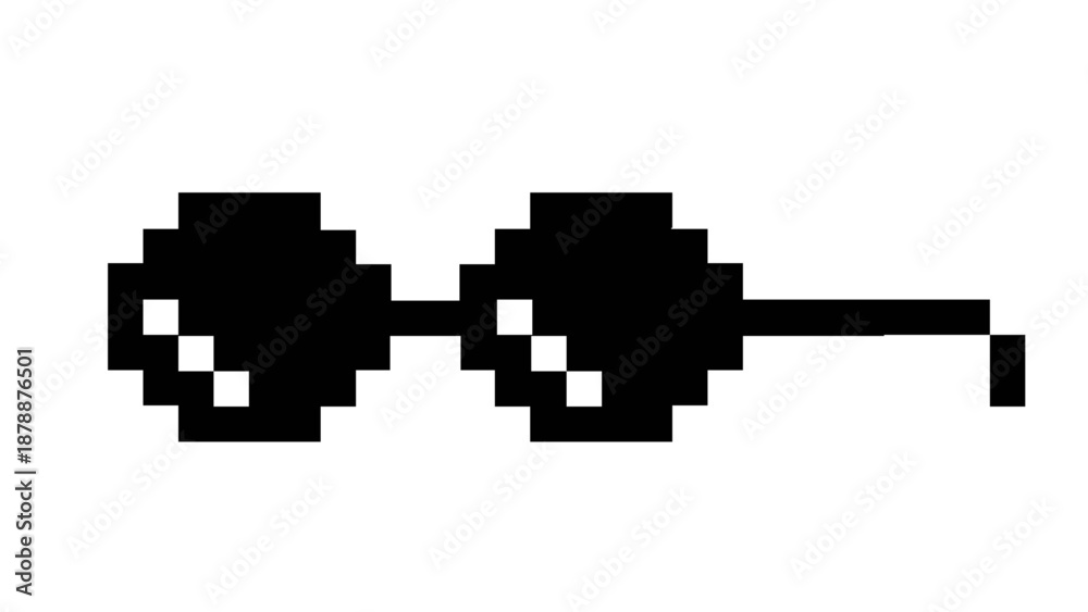 Fototapeta premium Stylized pixel art sunglasses illustration evoking a retro 8-bit gaming aesthetic, perfect for modern digital design projects and cool internet culture themes